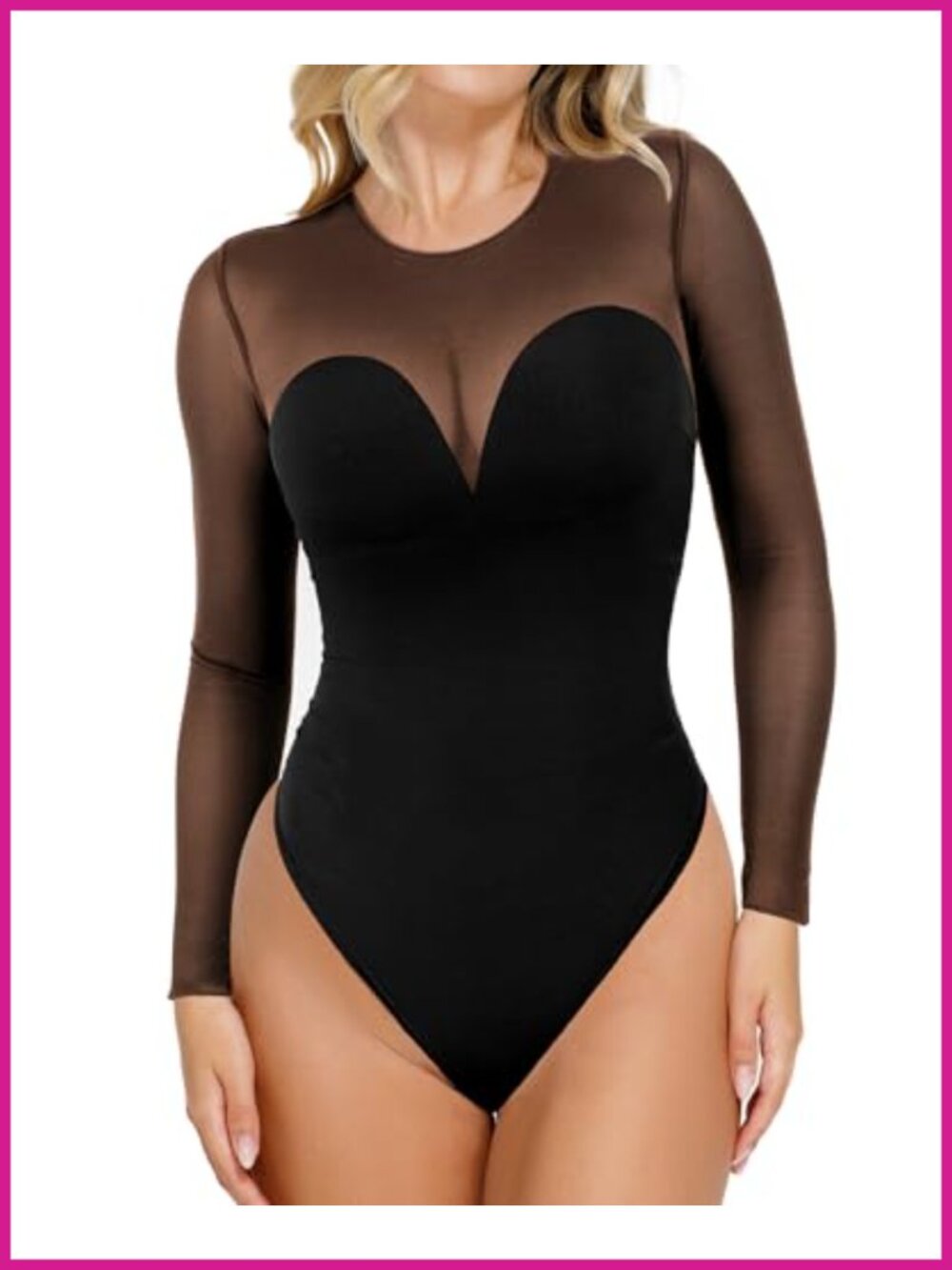 Long Sleeve Shapewear Mesh Bodysuit Tummy Control Built-in Bra